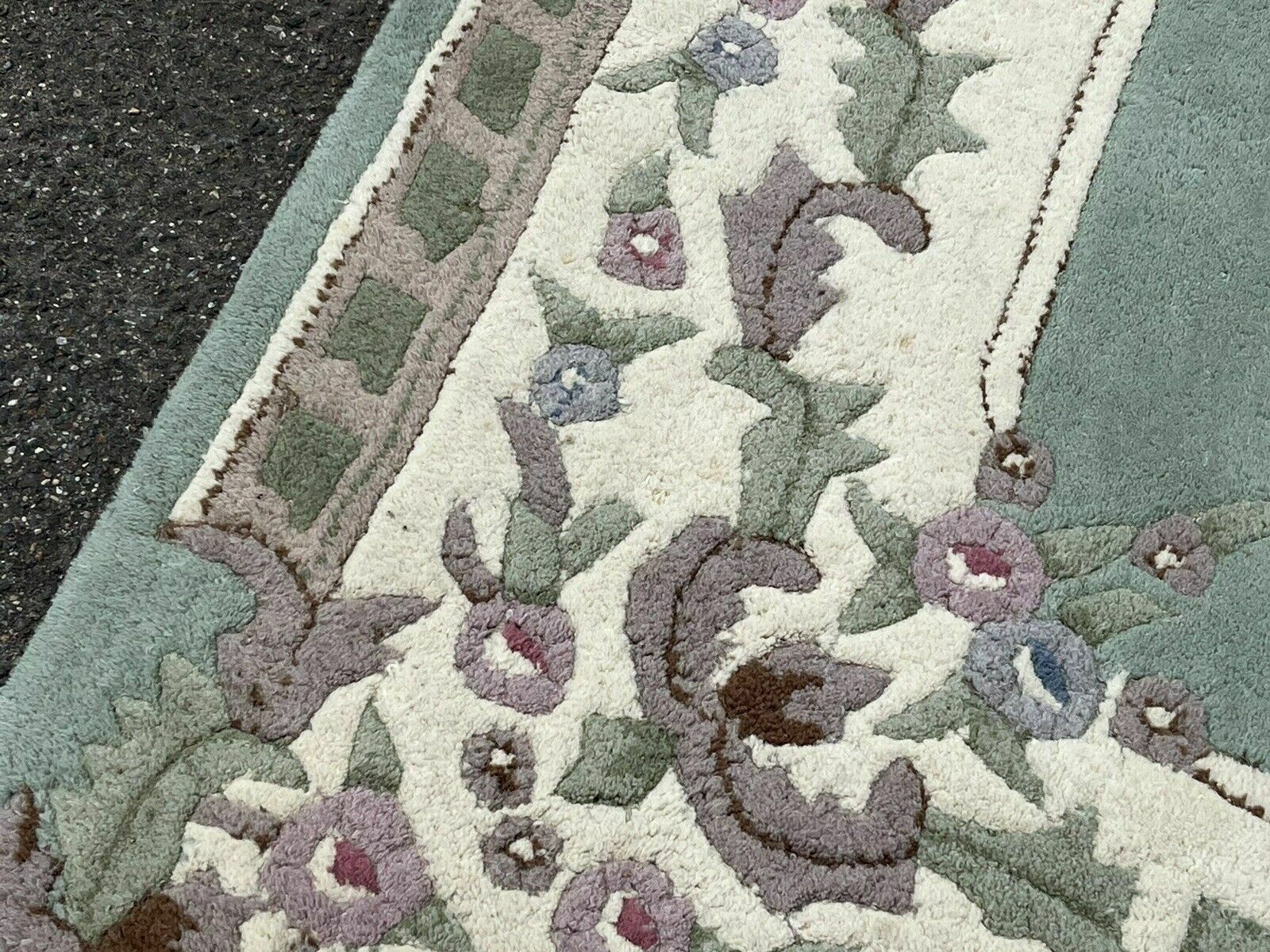 595.0 Pair Of Green & White Rugs,Handmade With 100 % Wool. Deep Pile. photo