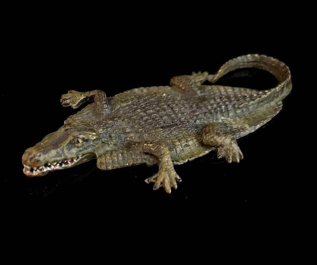 photo for sale Antique Bronze Alligator Rug, Franz Bergmann, Sculpture
