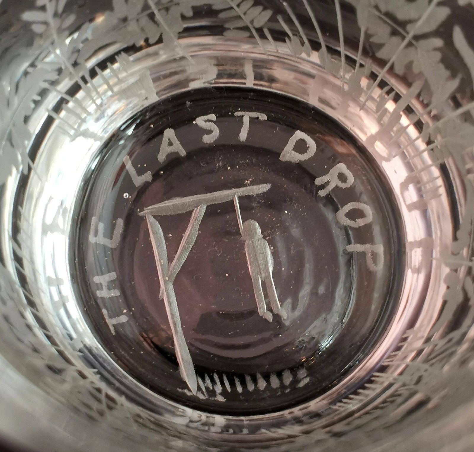 Rare Antique Last Drop Glass Tumblers, Capital Punishment History, Gallows, Mature photo for sale