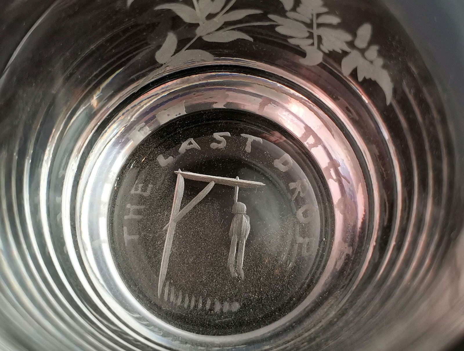 photo furniture Rare Antique Last Drop Glass Tumblers, Capital Punishment History, Gallows, Mature