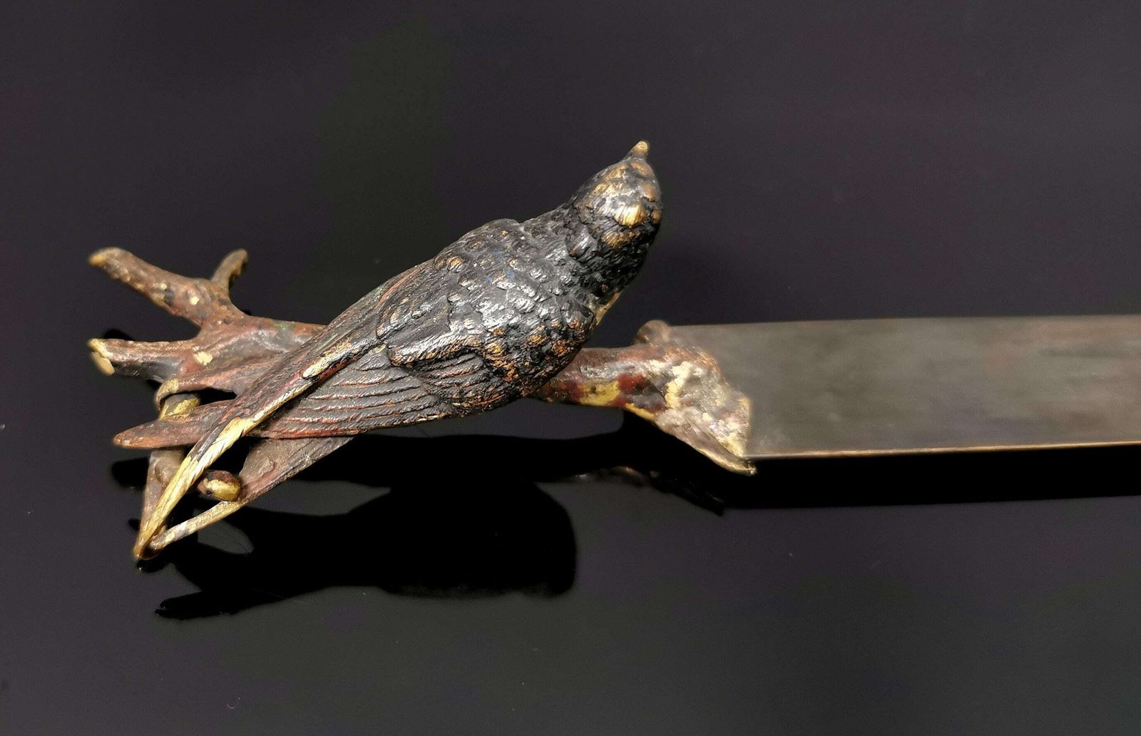 Antique Cold Painted Bronze Letter Opener, Bird, Austrian photo for sale