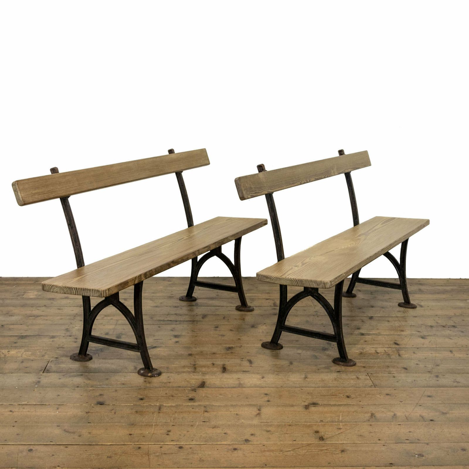 Pair Of Antique Pitch Pine Railway Station Benches