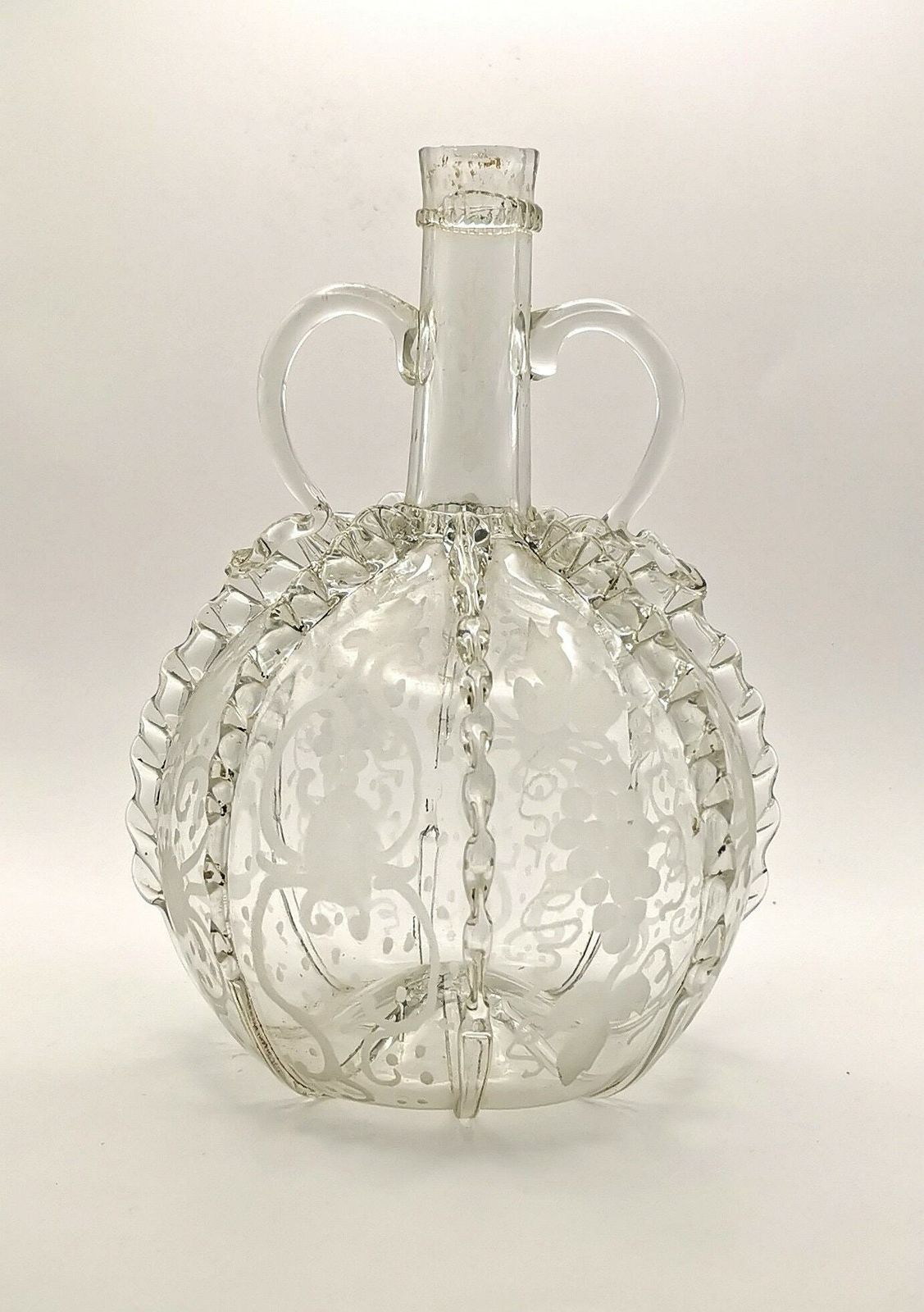 Antique 18th Century Dutch Glass Decanter, Ruffle Glass, Etched photo Home Decor