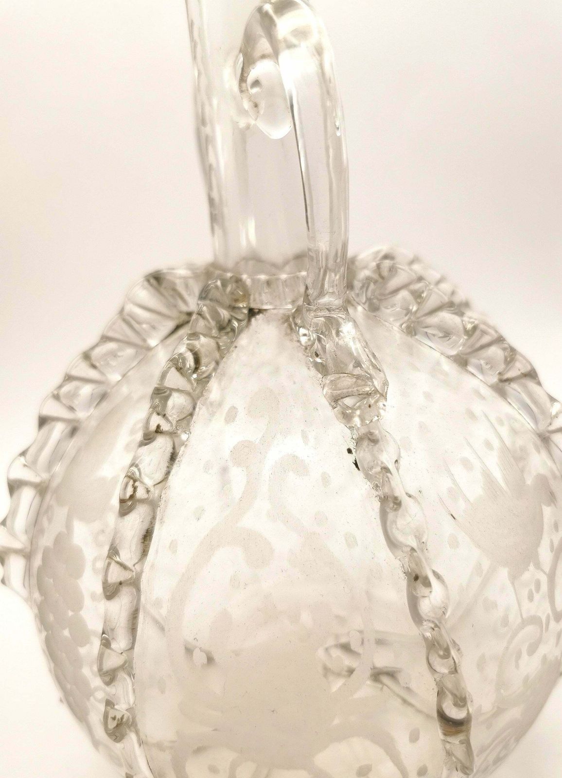 Antique 18th Century Dutch Glass Decanter, Ruffle Glass, Etched photo vintage