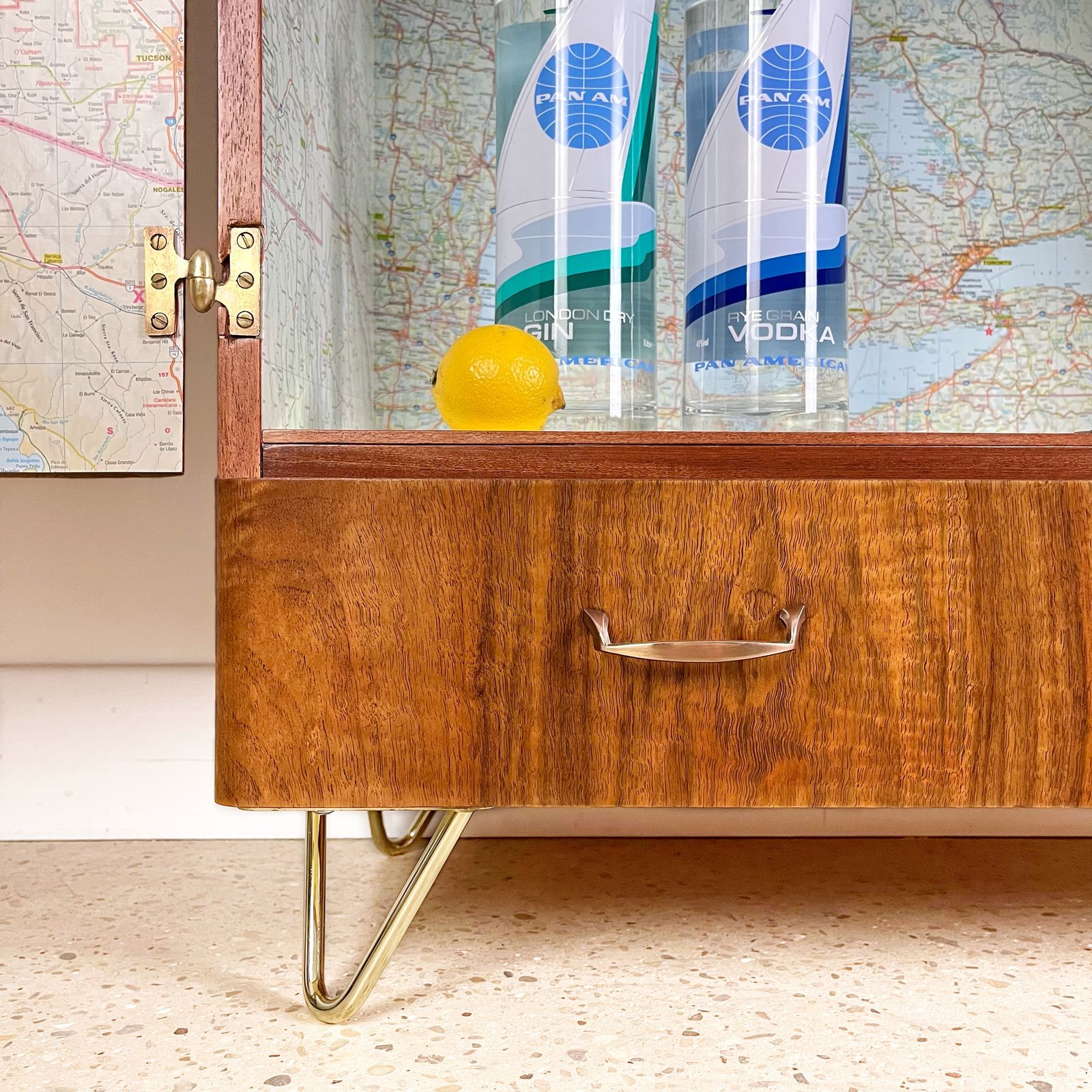photo vinterior Mid Century Cocktail Cabinet By Turnidge In Walnut With Lighting And Maximalist Vintage American Airlines Travel Design