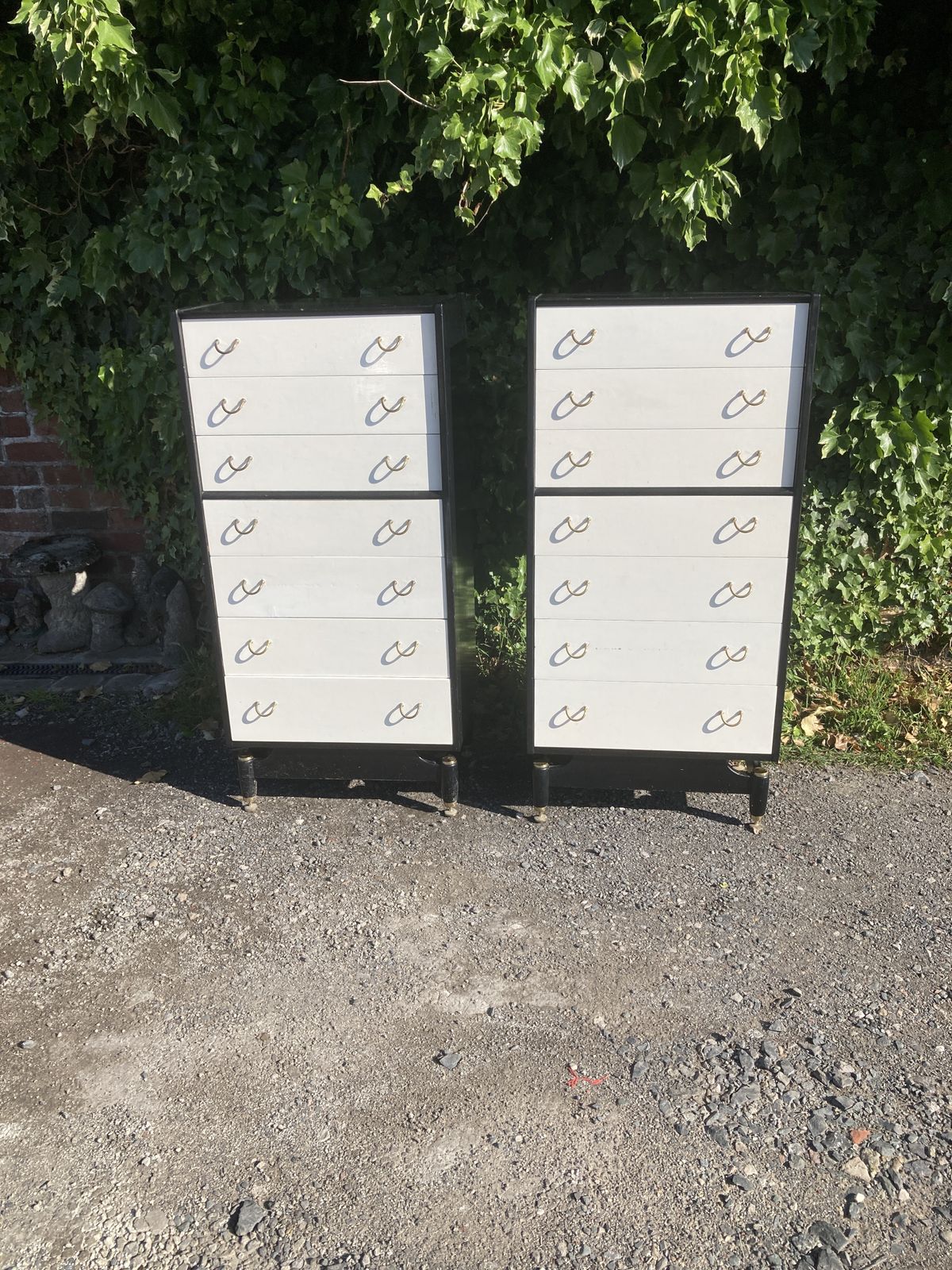 Pair Of Mid Century G Plan Black And White Tallboy Chest Of Drawers photo furniture