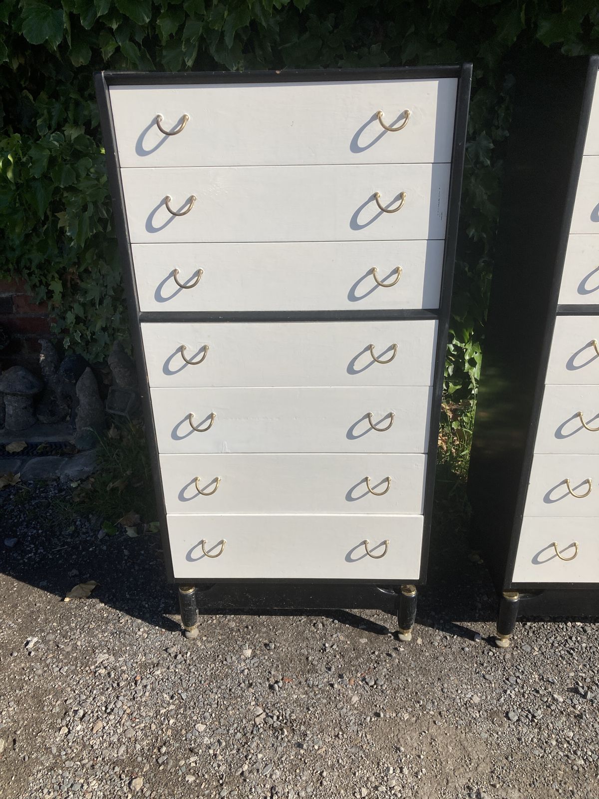 Pair Of Mid Century G Plan Black And White Tallboy Chest Of Drawers photo for sale