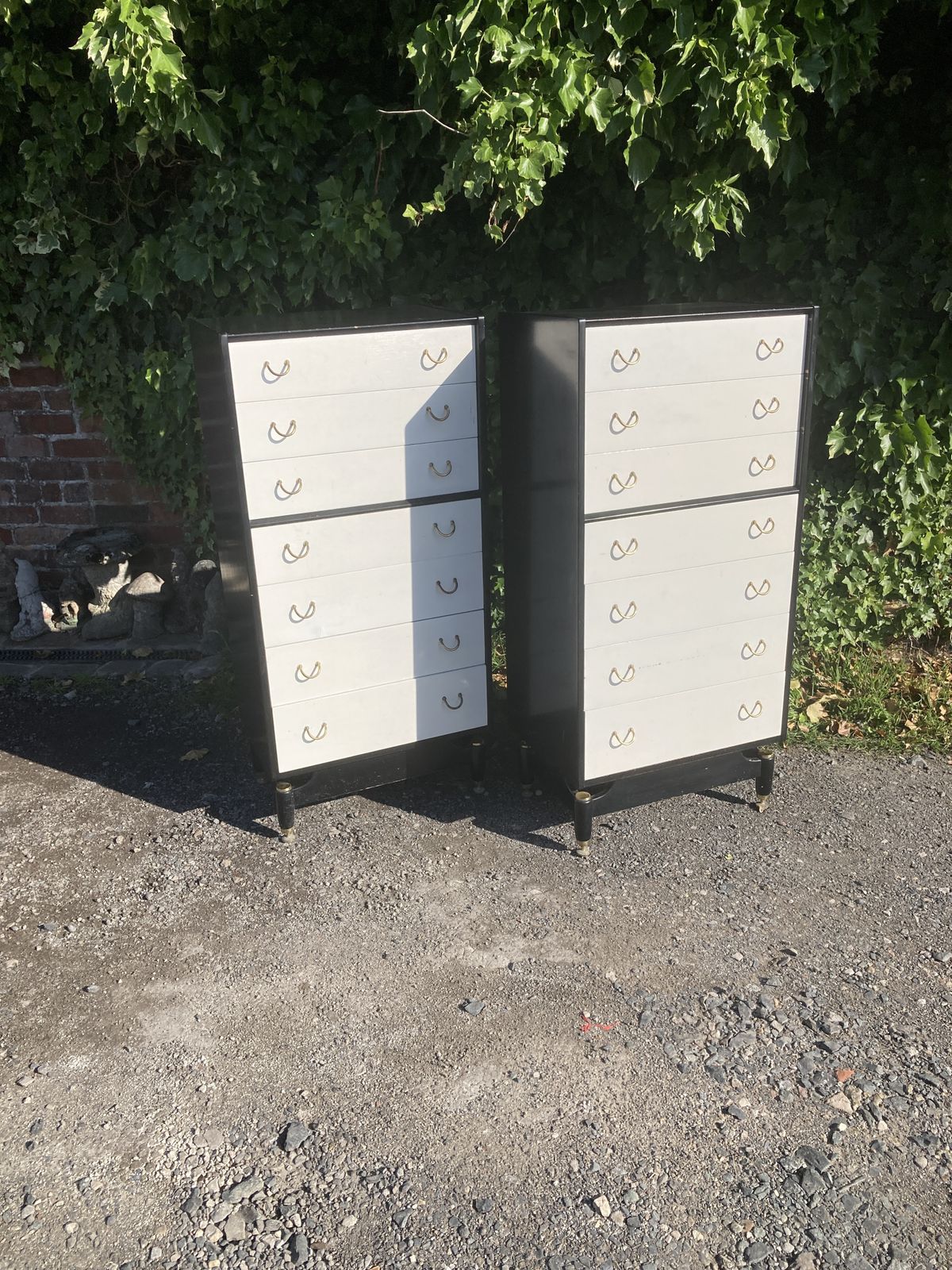 Pair Of Mid Century G Plan Black And White Tallboy Chest Of Drawers photo vinterior