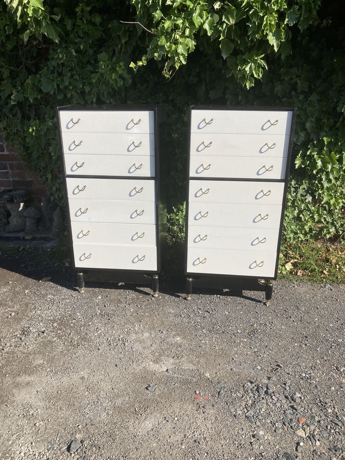 photo vintage Pair Of Mid Century G Plan Black And White Tallboy Chest Of Drawers