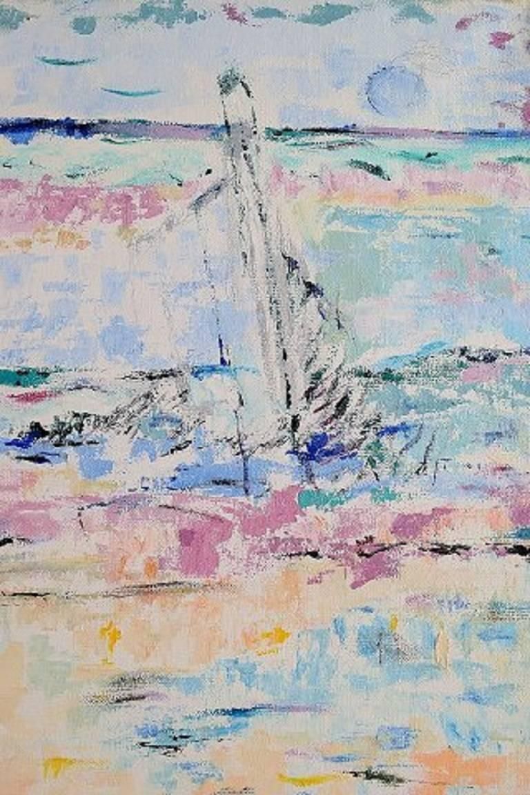 Ray Letellier, French Artist, Sailing Ship At Sea, Oil On Canvas photo furniture