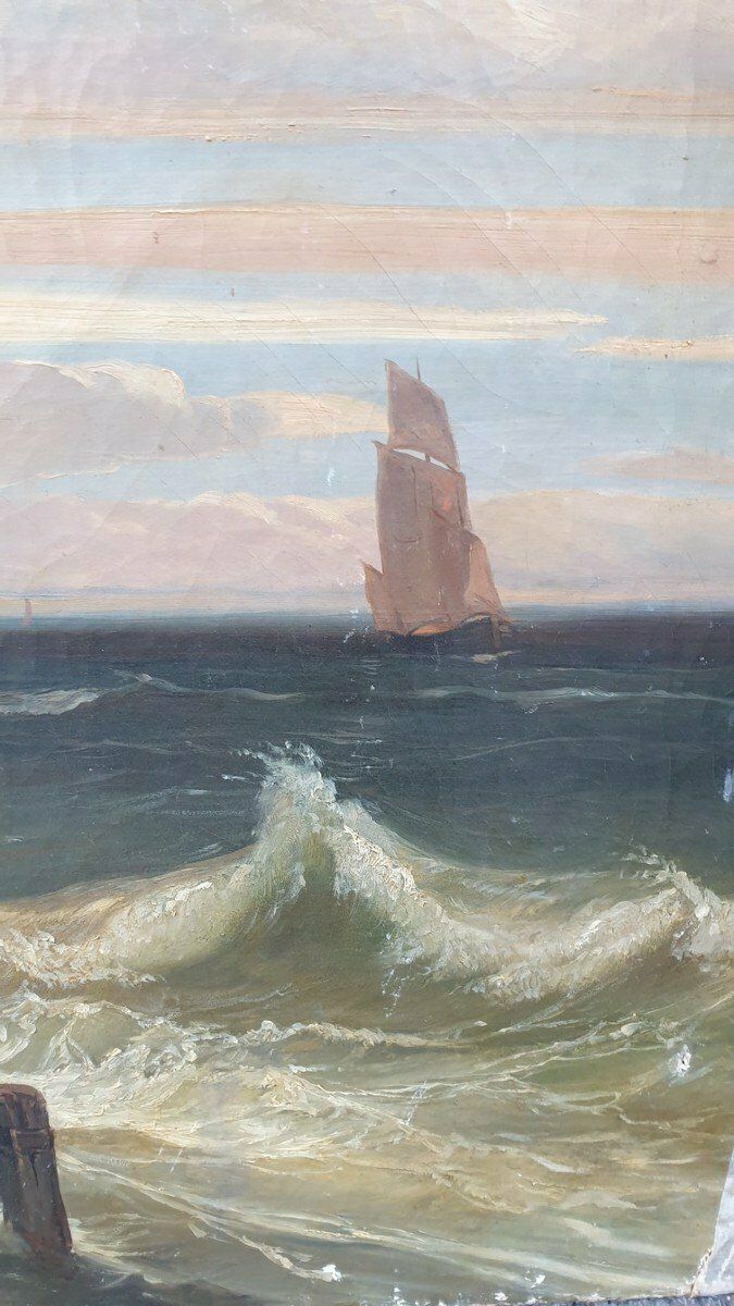 The Storm, Oil On Canvas, Xixth Century photo vintage