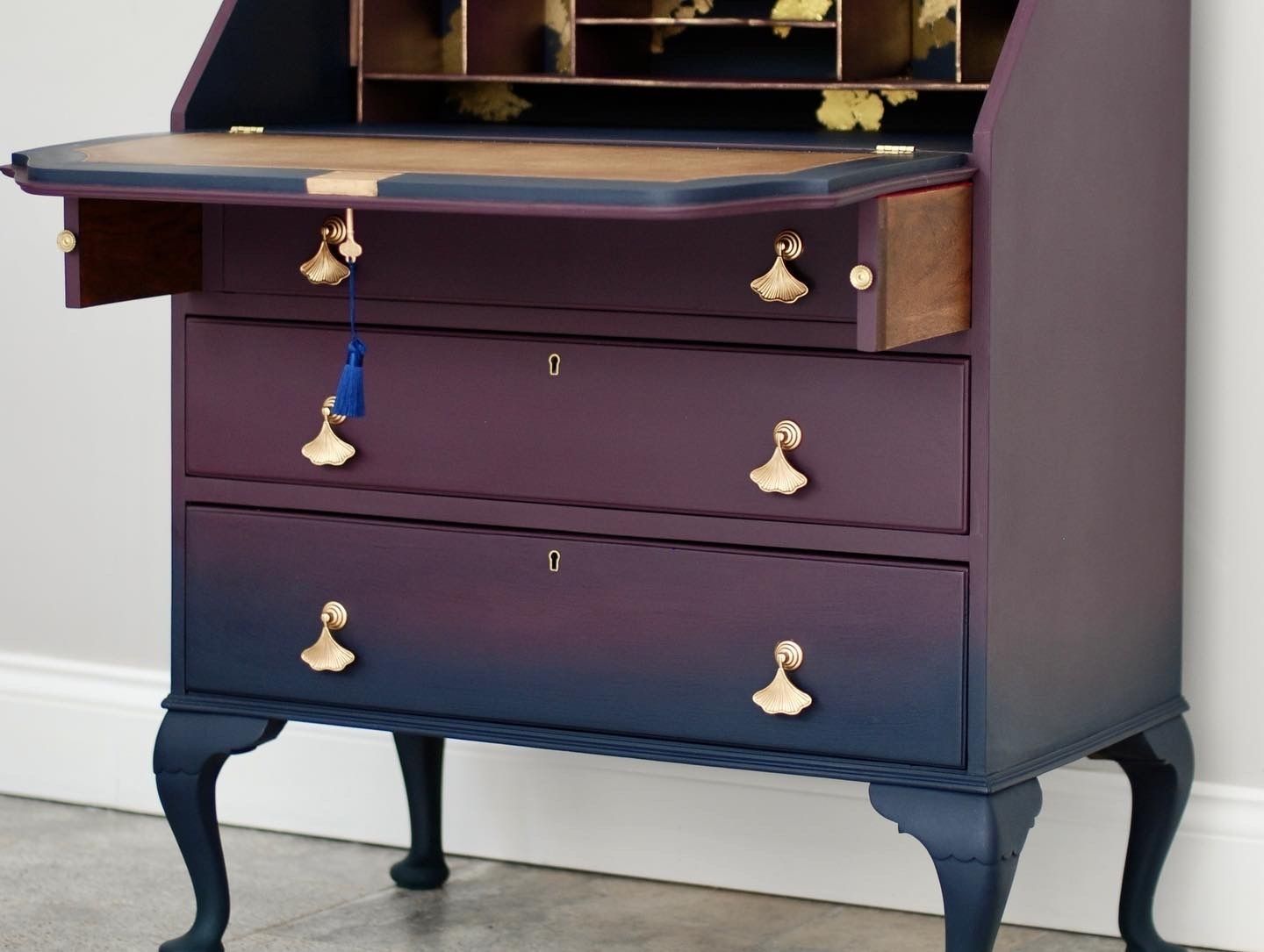 Queen Anne Style Ombre Writing Bureau In Deep Purple And Blue photo 725.0