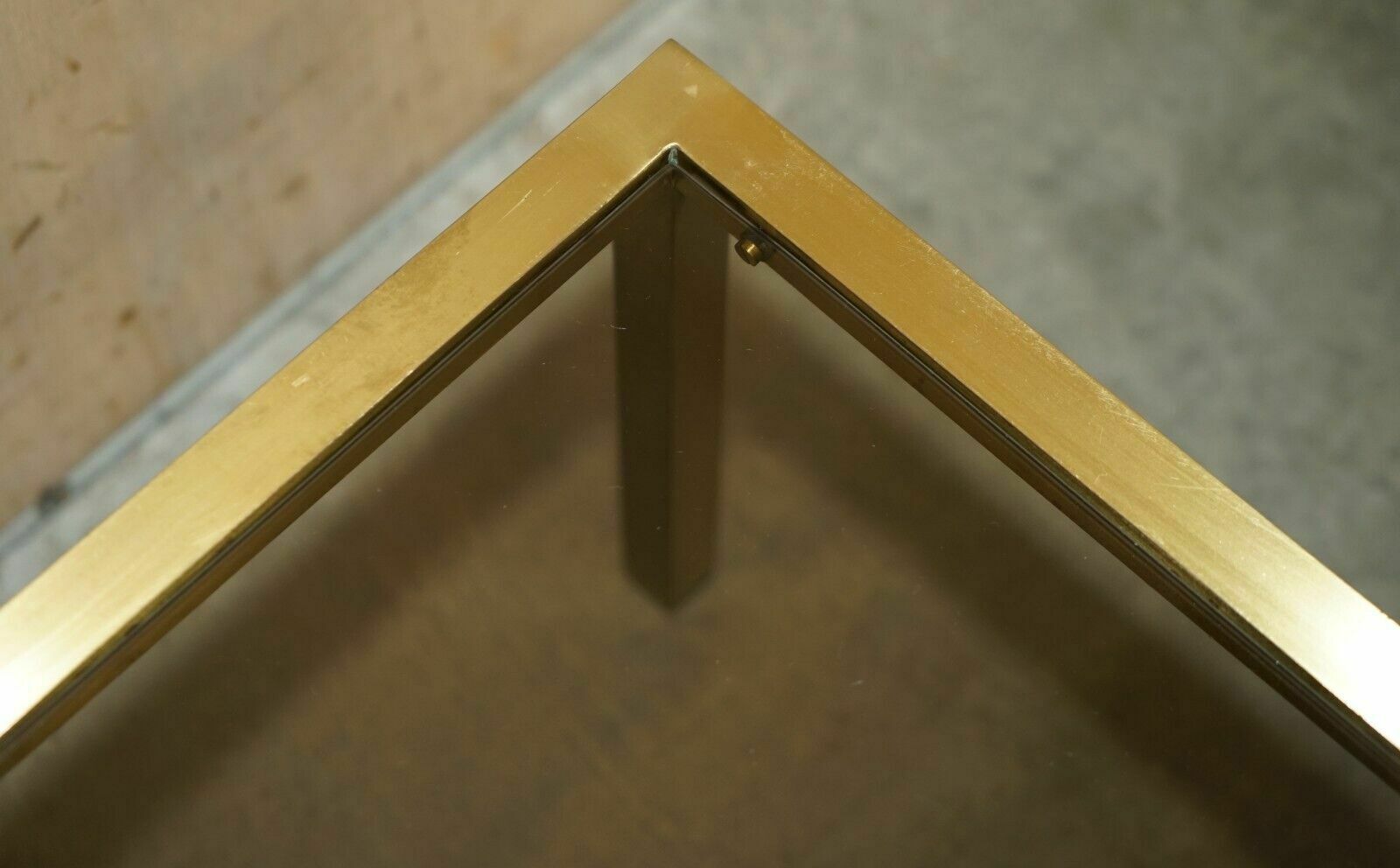 2850.0 Four Mid Century Modern Maison Jansen Paris Style Brass Smoked Glass Side Tables photo