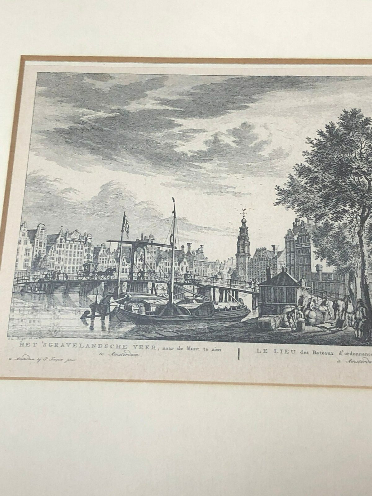 Beautiful Set Of Antique Amsterdam The Netherlands Engravings In A Burr Walnut Frame With Gold Inner Section Vintage (Hh) photo buy