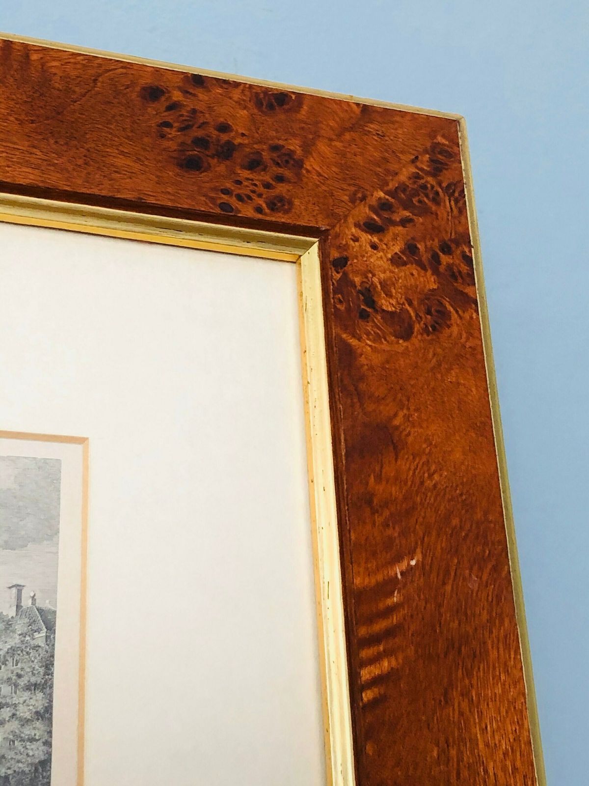photo furniture Beautiful Set Of Antique Amsterdam The Netherlands Engravings In A Burr Walnut Frame With Gold Inner Section Vintage (Hh)