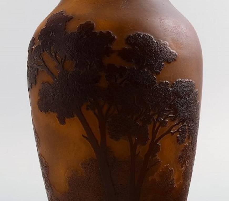 Emile Gallé Art Glass Vase, France, Circa 1900, Decorated With Trees photo for sale