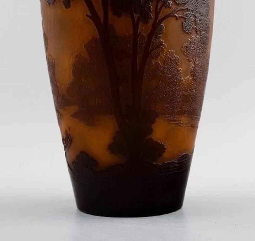 Emile Gallé Art Glass Vase, France, Circa 1900, Decorated With Trees photo vinterior