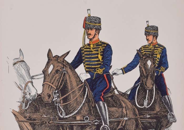 Royal Horse Artillery Drivers Institute Of Army Education Uniform Lithograph Circa 1950s photo furniture