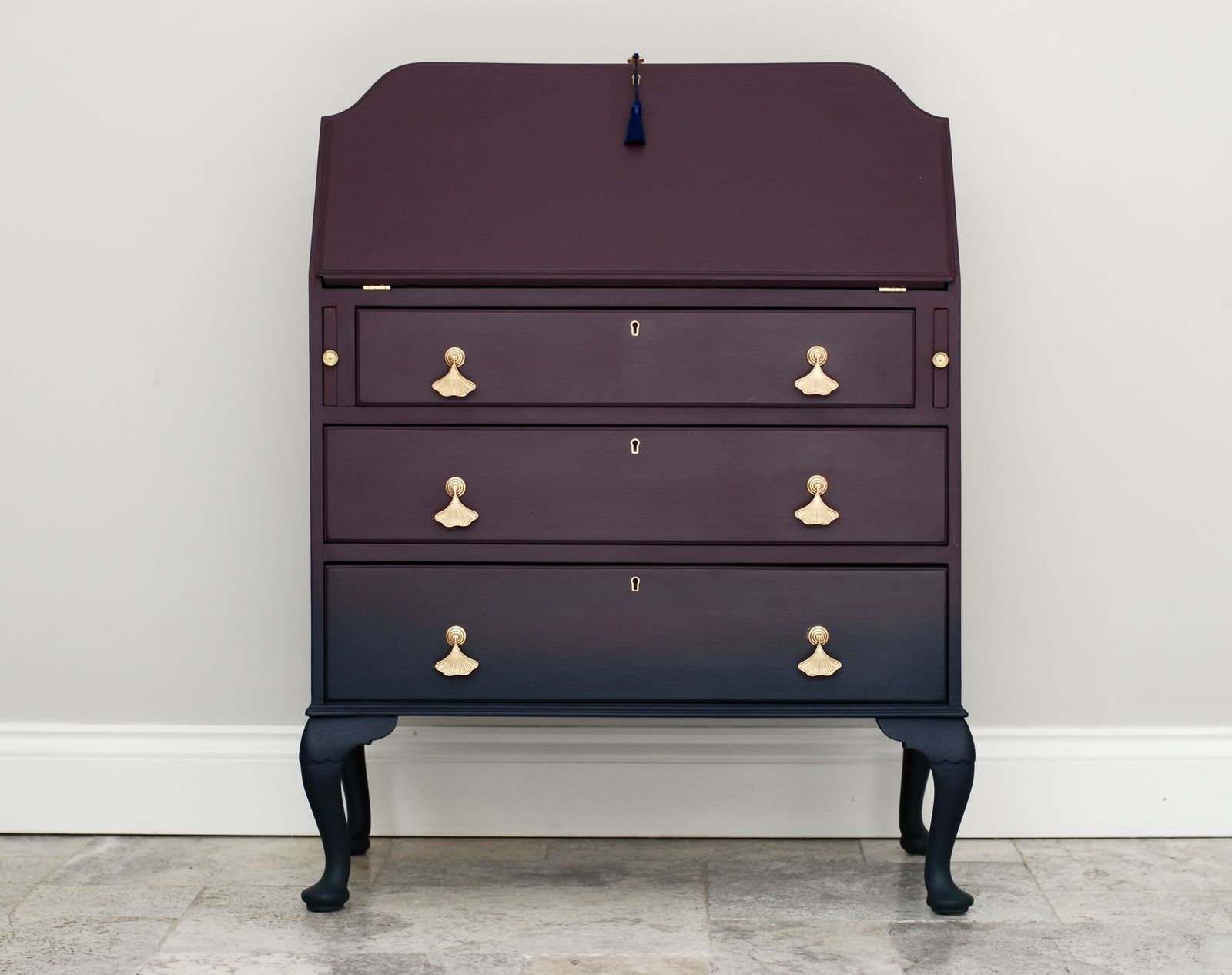 Queen Anne Style Ombre Writing Bureau In Deep Purple And Blue photo furniture