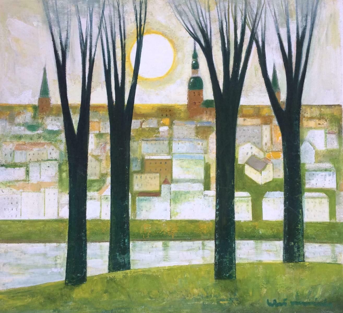 Laimdots Murnieks Sunny City 1998, Oil On Cardboard 1998