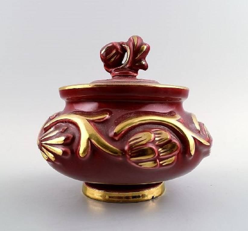 Collection Of 'Red Rubin' Pottery With Red Glaze With Gold, Upsala Ekeby, Gefle photo for sale