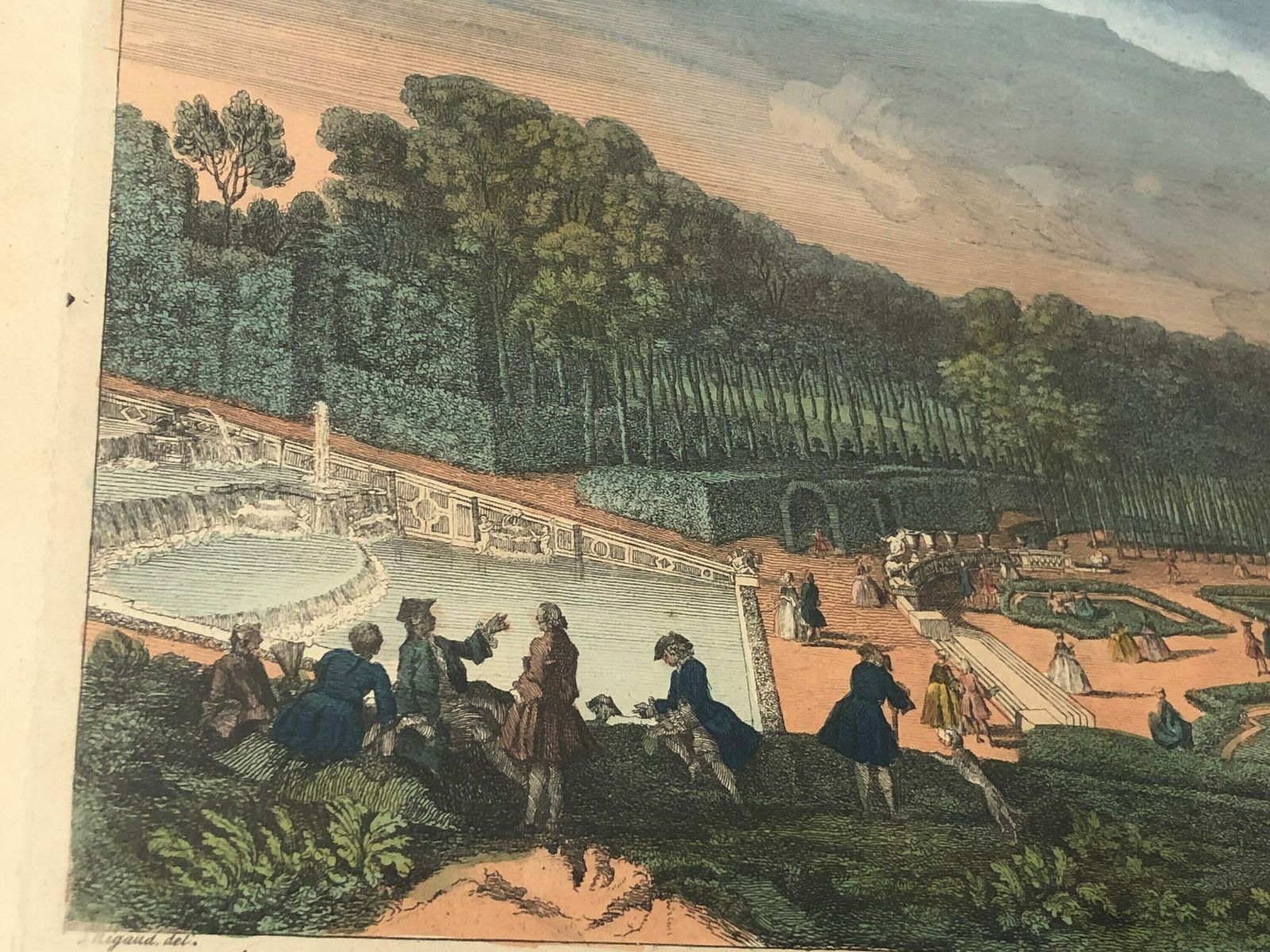 Antique Rigaud Rare 18th Century Engraving Vue Du Chateau De Marli Du Côté Du Petit Parterre Hogarth Frame (Ll) photo Art