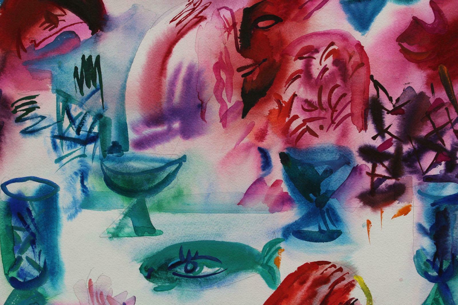 Malda Muizule At The Table. Paper, Watercolour, 20th Century photo buy