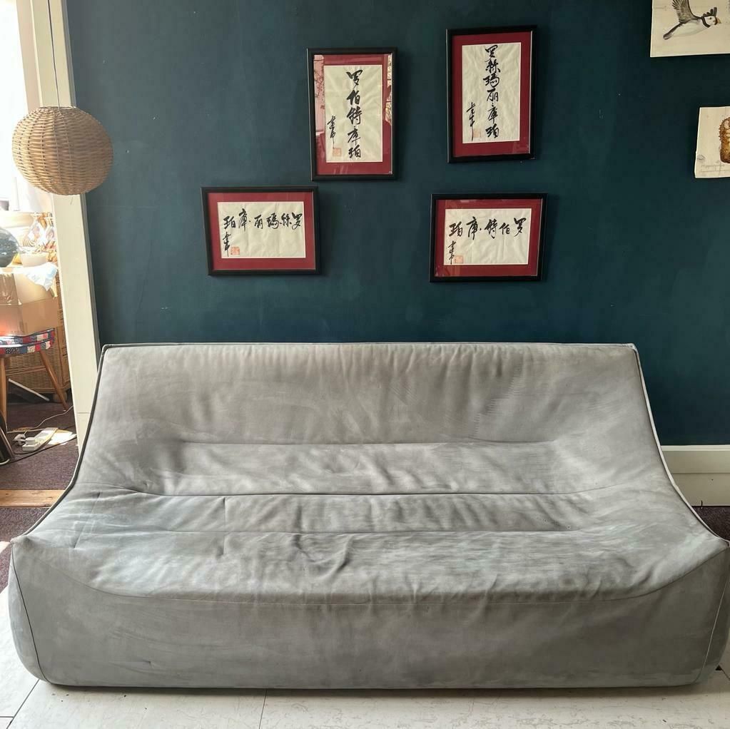 photo furniture French Ligne Roset Pale Blue Suede Settee