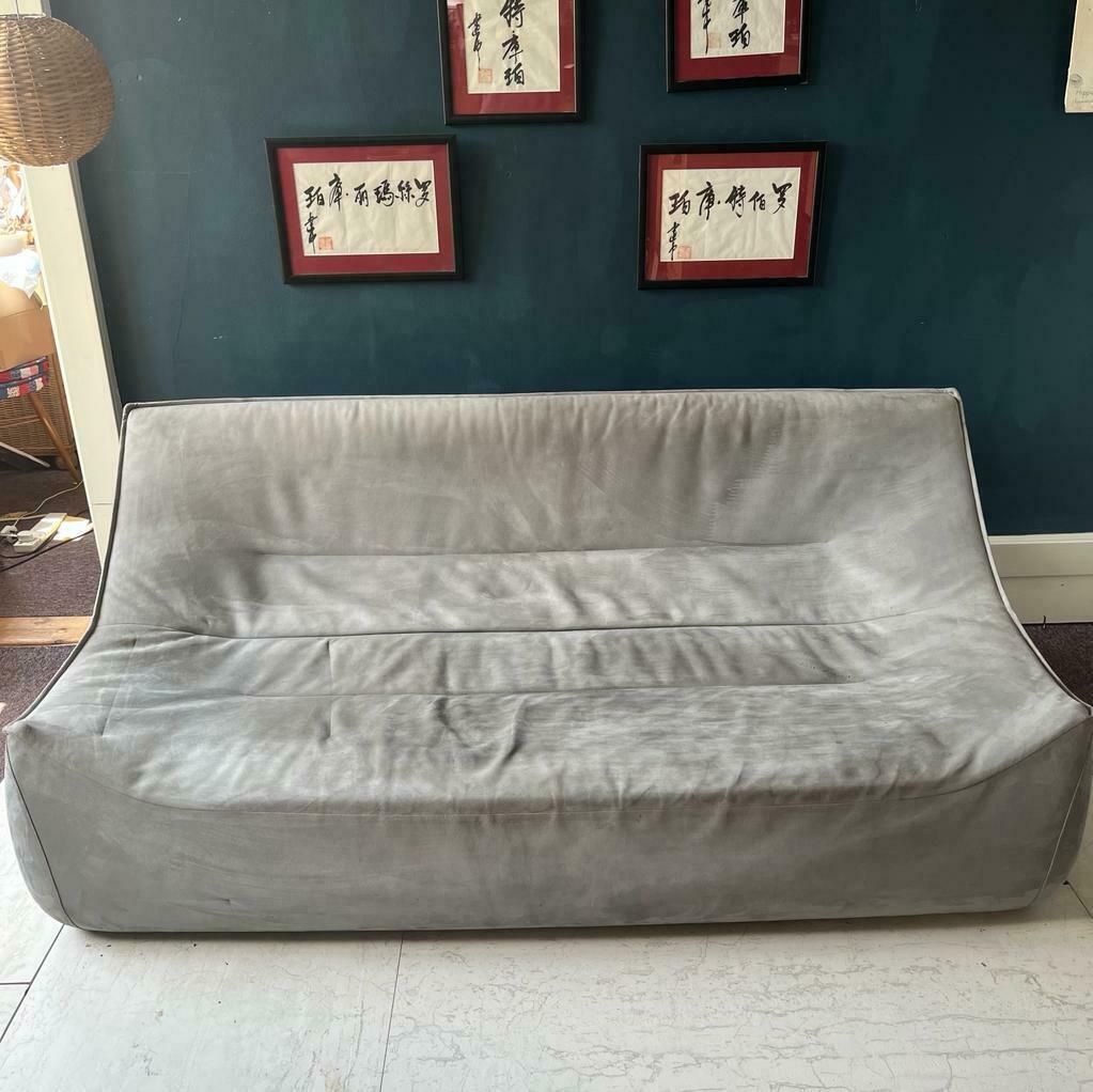 French Ligne Roset Pale Blue Suede Settee