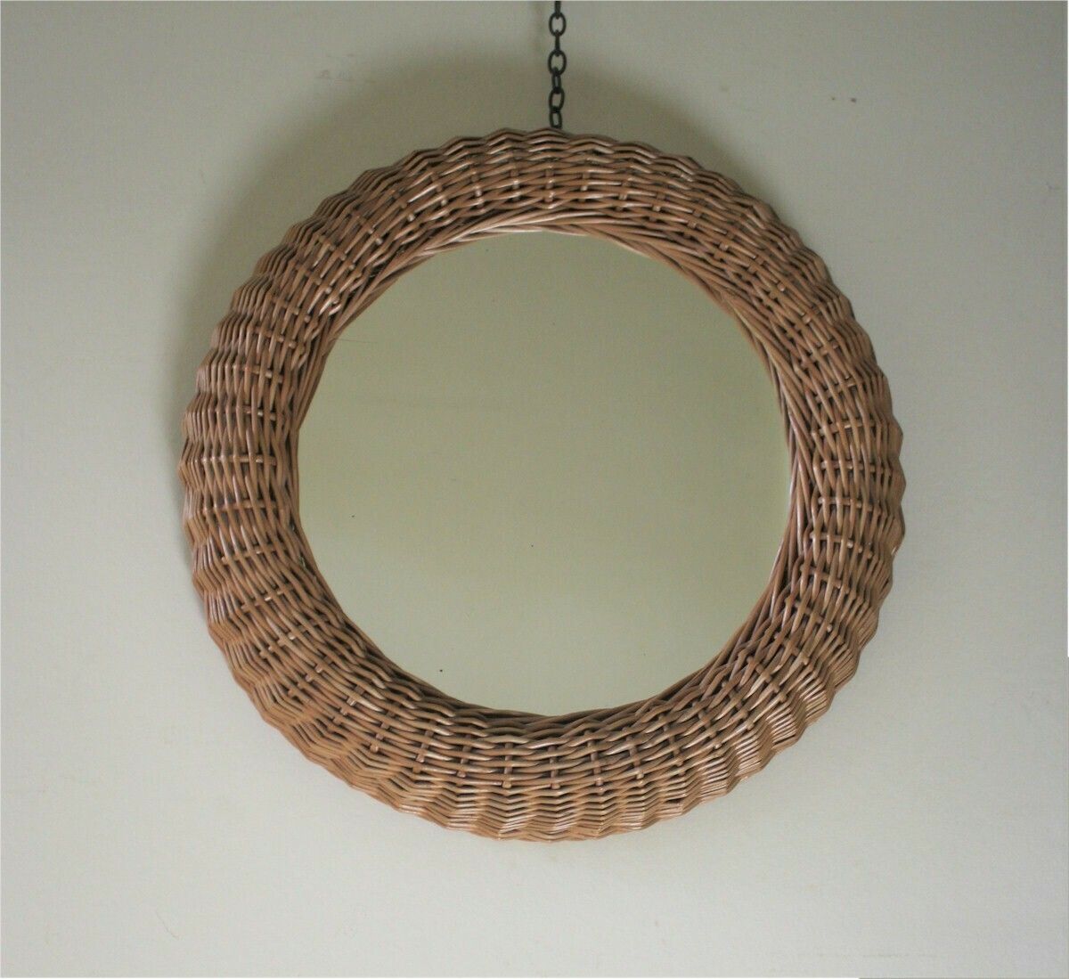 Mid Century Circular Wicker Mirror In The Style Of Albini.