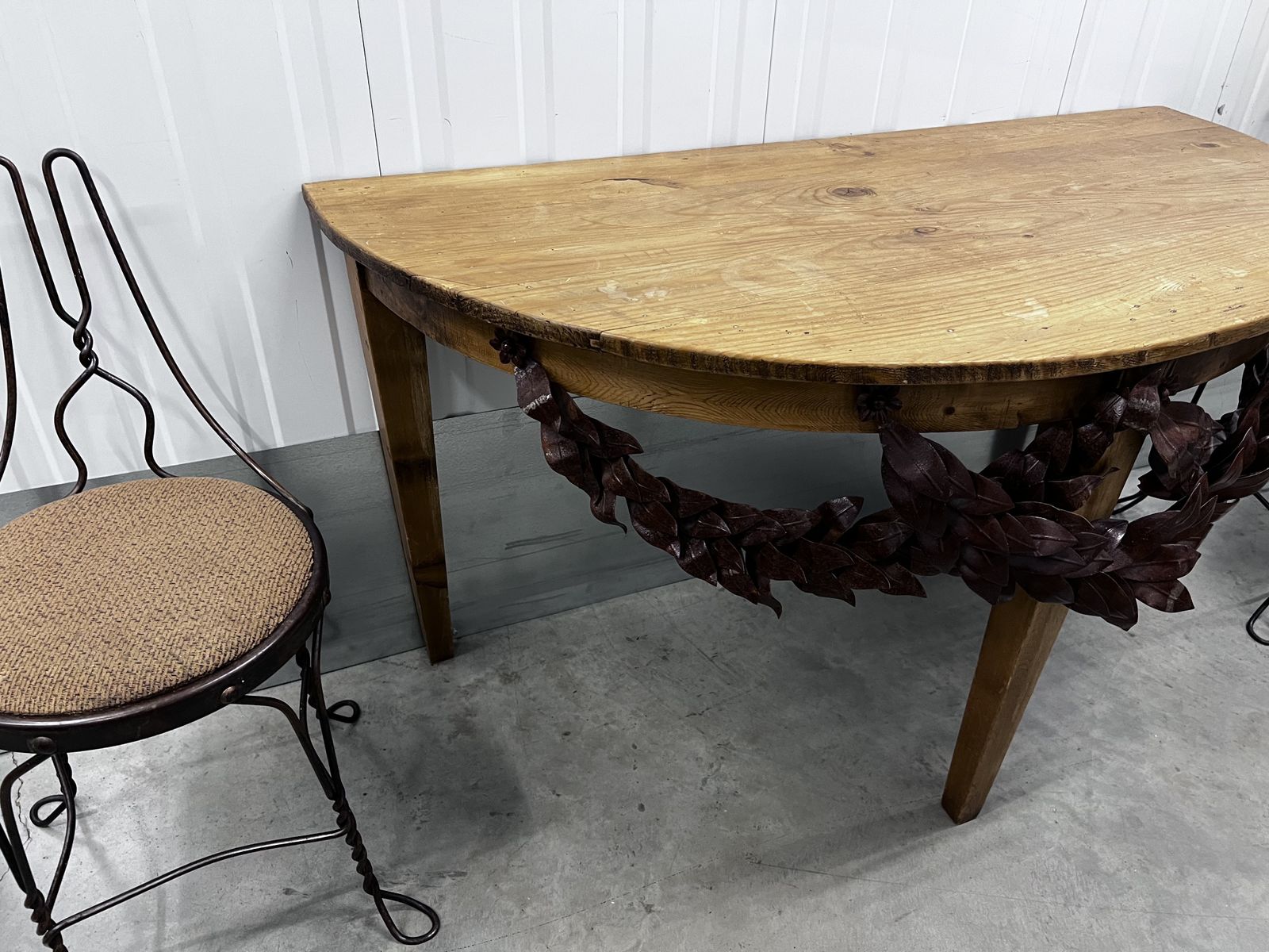 Demi Lune Pine Italian Console With Broad Metal Leafy Adorn photo Furniture