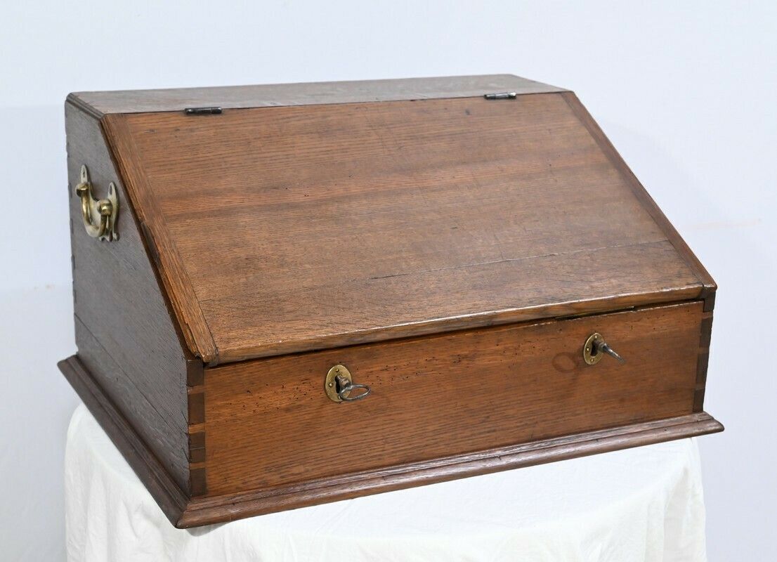 Rare Oak Money Changer Chest   Mid 19th Century photo furniture