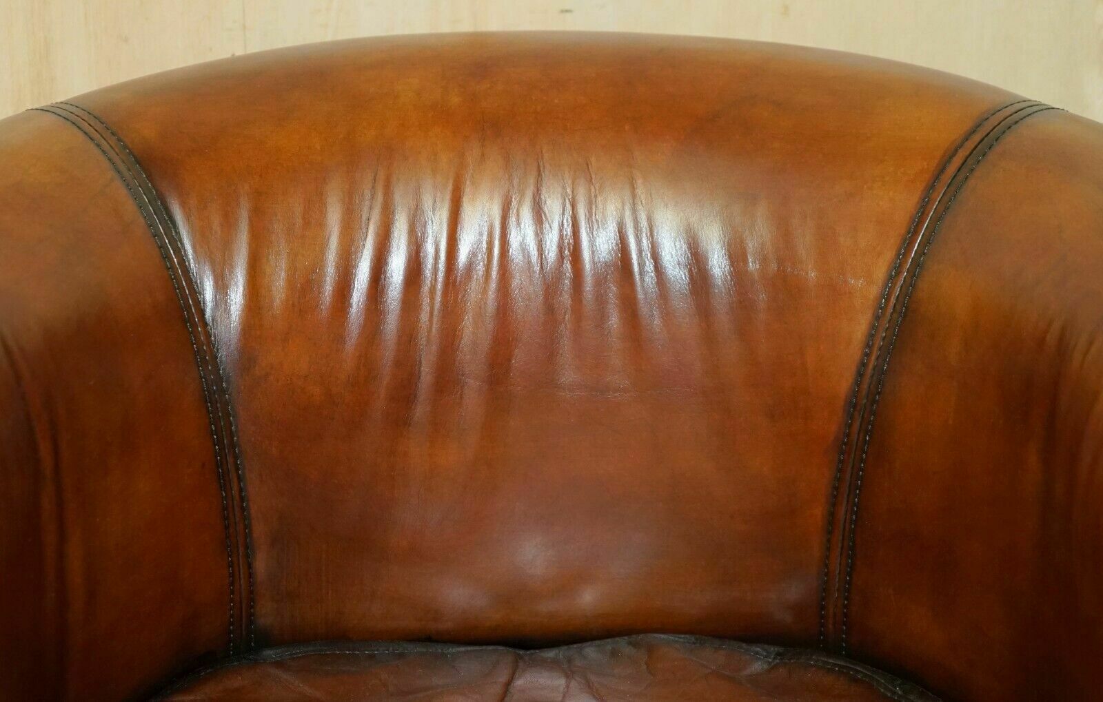 Pair Of Fully Restored Stitched Brown Leather Limed Oak Tub / Club Armchairs photo vinterior