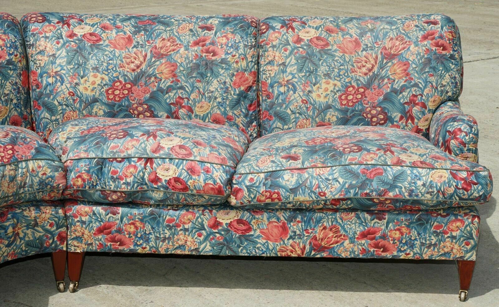 Furniture Vintage Howard & Son's London Bridgewater Large 5 Seat Corner Sofa Floral Fabric photo