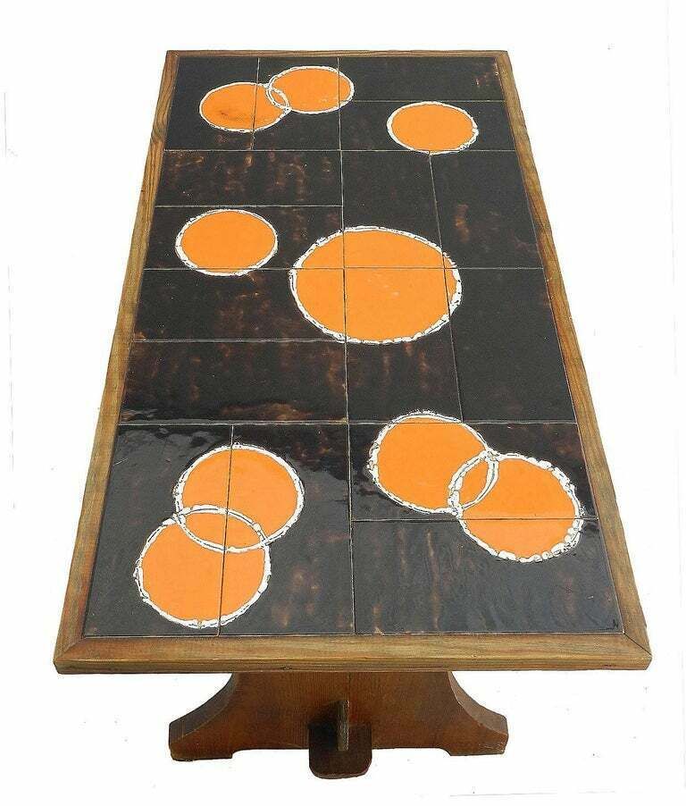 Midcentury Coffee Table Refectory Pine With Tiled Top, Circa 1960s photo 359.7