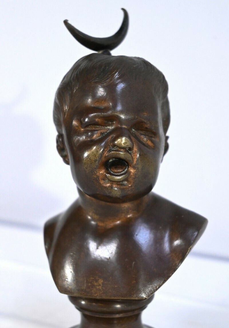 Pair Of Bronzes "Laughing Jean, Crying Jean", After Ja.Houdon   Late 19th Century photo vintage
