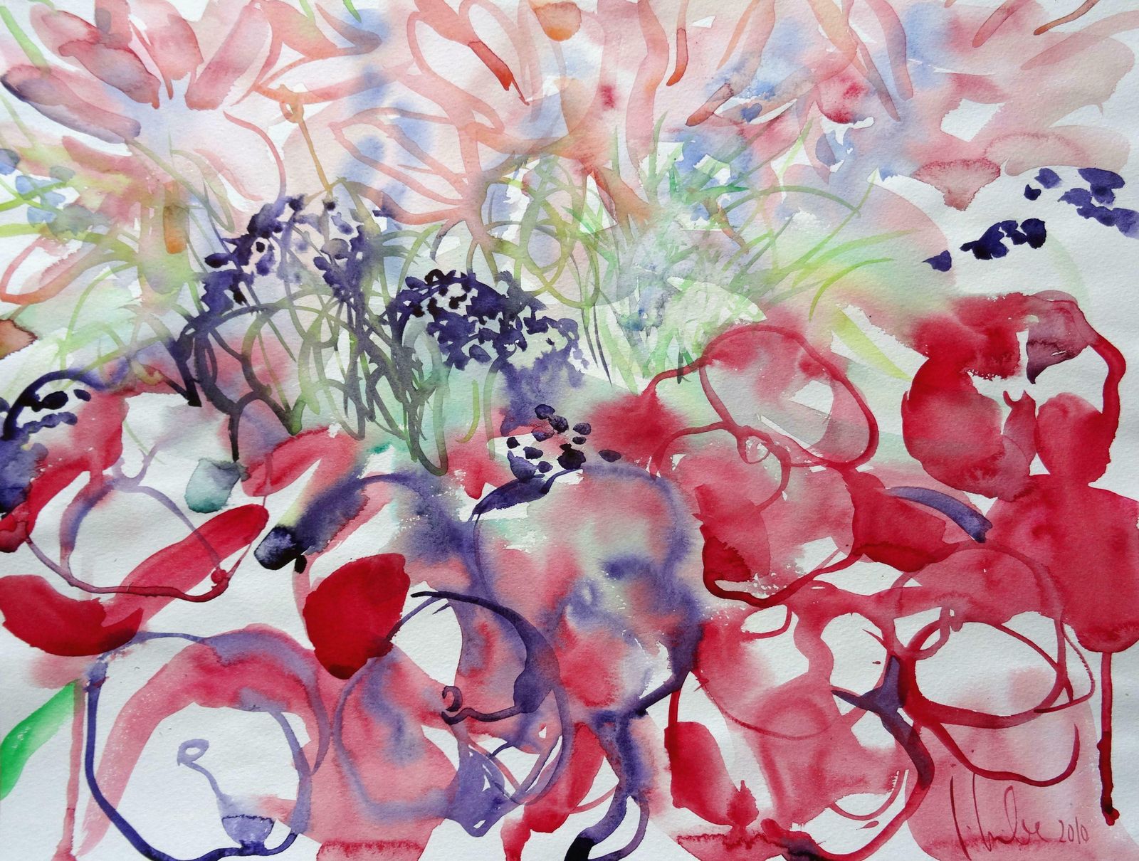 Ingrida Irbe Pink Flowers At Luxembourg Garden Paris. 2010. Watercolour On Paper