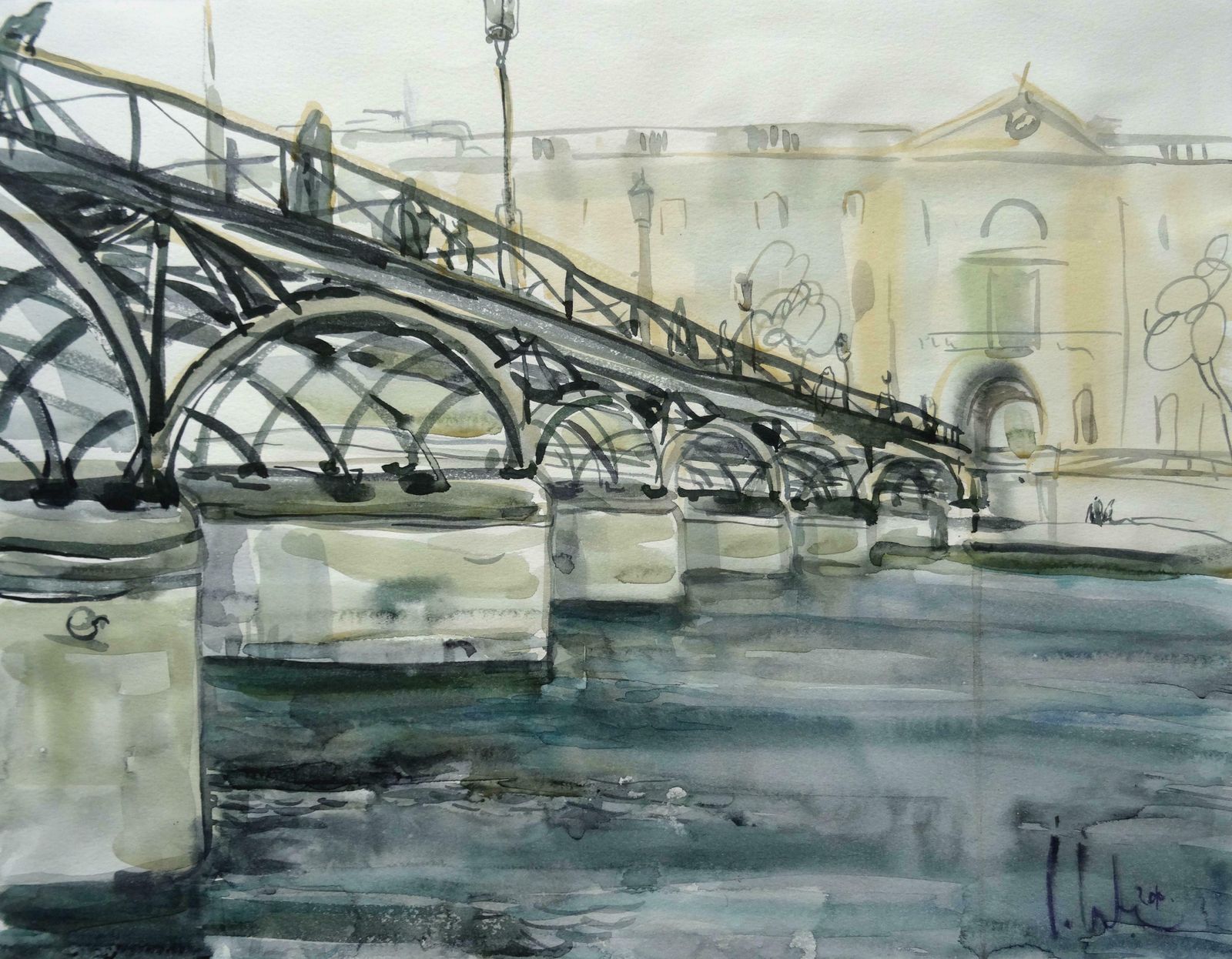 Ingrida Irbe Pont Des Arts. Bridge At Paris. 2010. Watercolour On Paper