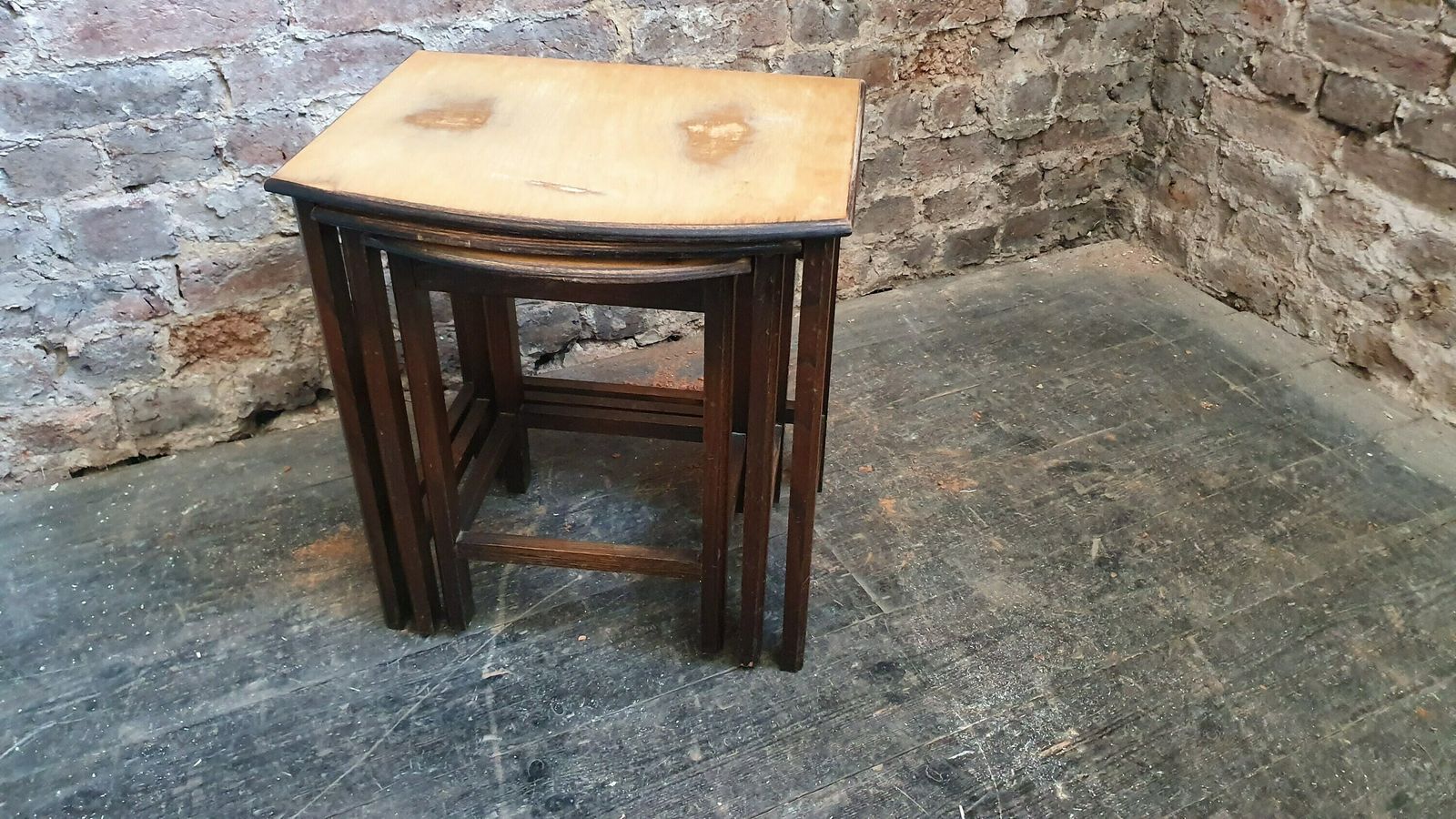 Unique Upcycled Nest Of Part Oak Occasional Side Coffee Tables. photo vintage