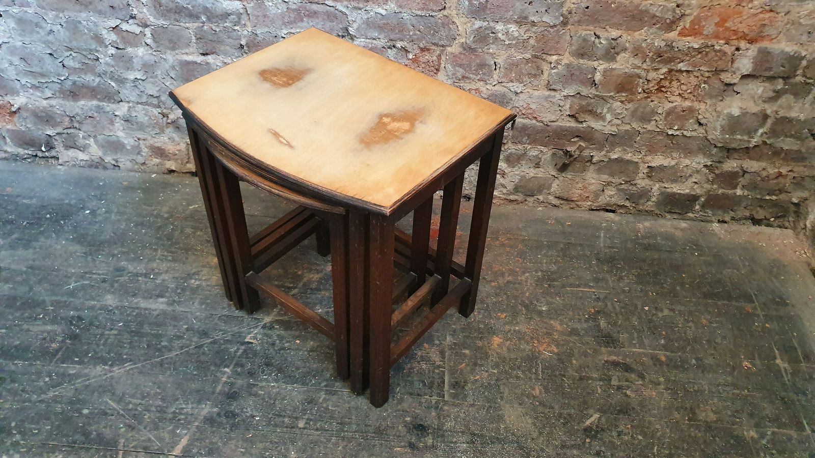 photo for sale Unique Upcycled Nest Of Part Oak Occasional Side Coffee Tables.