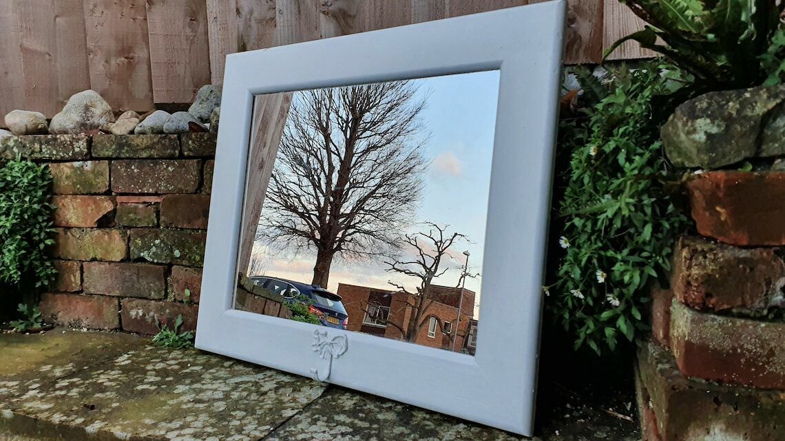 Painted Wall Mirror In Farrow And Ball Wimborne White With Metal Ribbon Hook photo vinterior