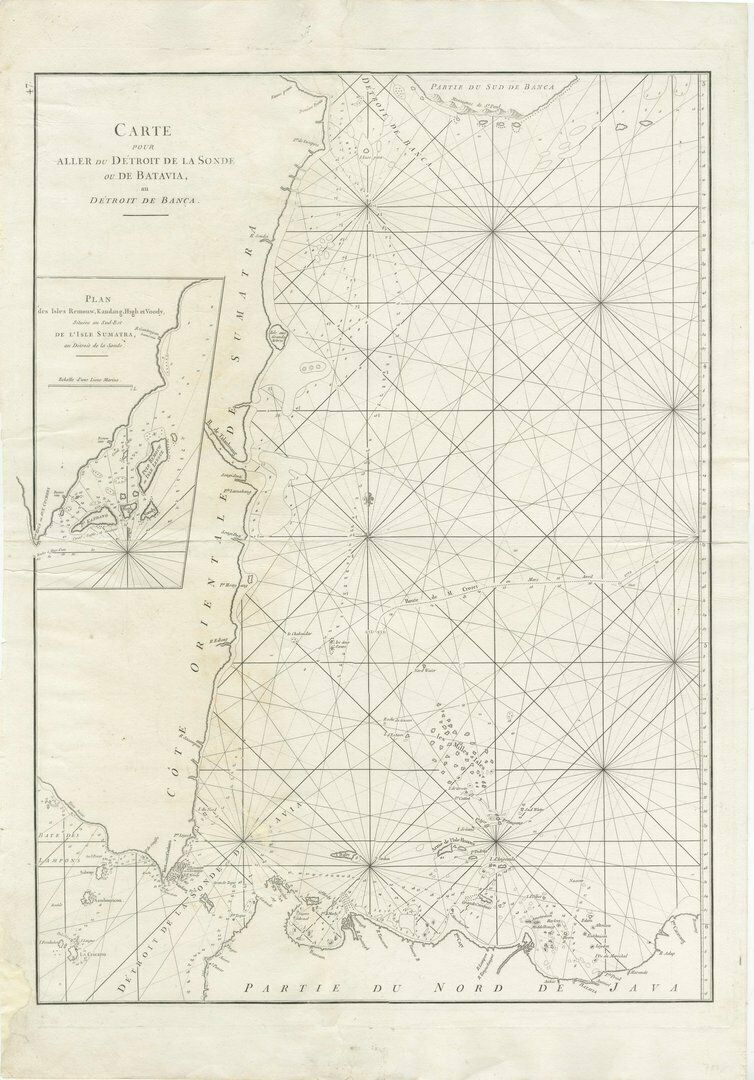 Large Antique Sea Chart Of The South Eastern Coast Of Sumatra, Indonesia