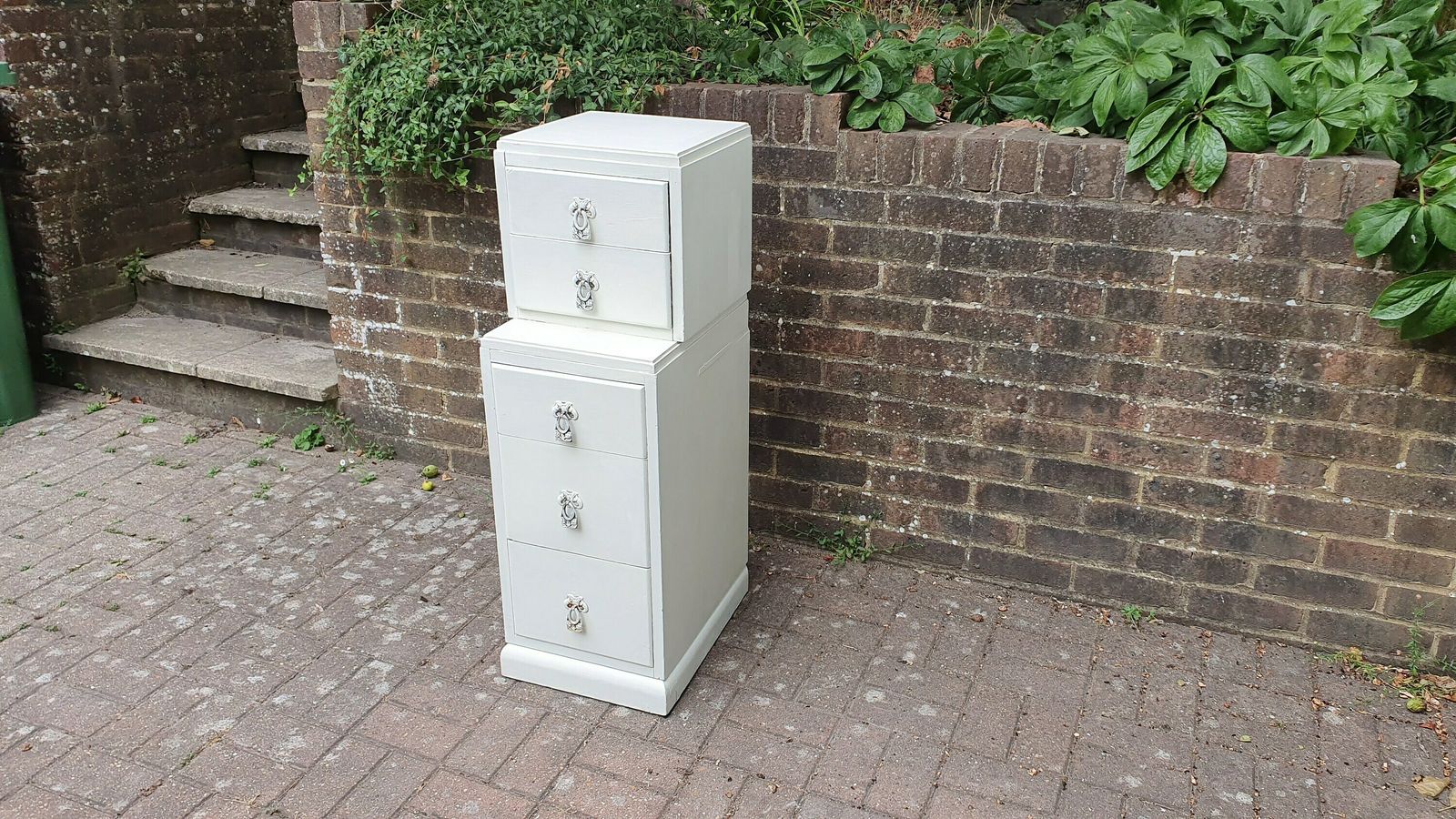 Thin Vintage Painted Shabby Chic Oak Flight Or Chest Of Drawers Farrow And Ball Storage photo furniture