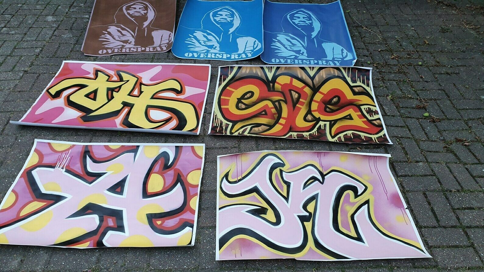 Collection Of 7 Huge Modern Art Graffiti Prints Screen Print Hand Decorated Highlights Posters. Overspray photo furniture