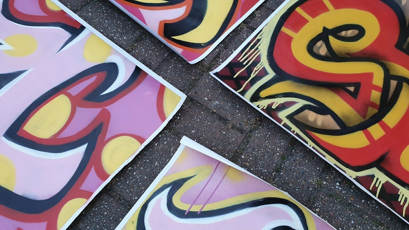 photo furniture Collection Of 7 Huge Modern Art Graffiti Prints Screen Print Hand Decorated Highlights Posters. Overspray