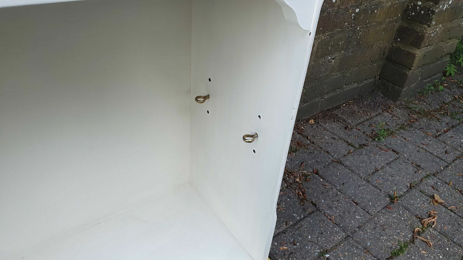 photo furniture Wonderful 1970’s Shelves Bookcase Hallway Living Room Unit In Farrow And Ball Cream With Gold Highlights
