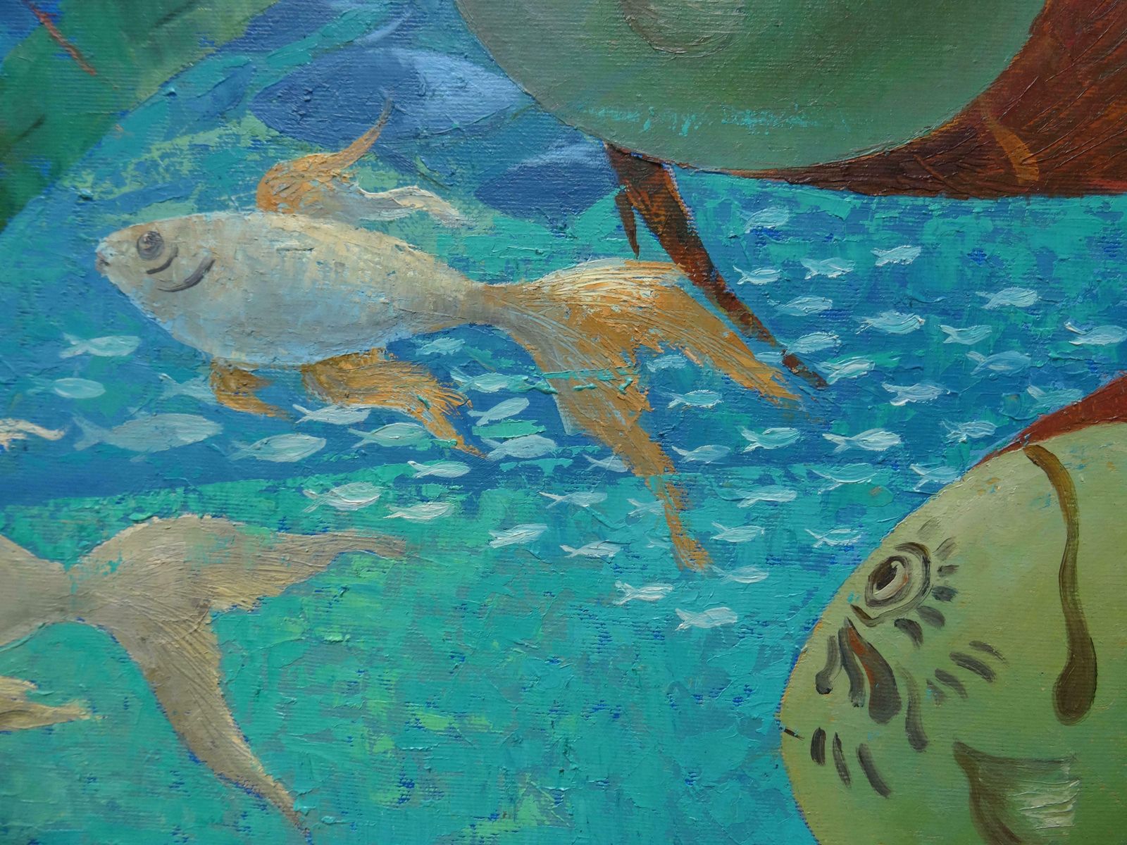 Nugzar Kakhiani (Kahiani) Fishes. Underwater World. Blue, Green Colours. 2018. Oil On Canvas, photo vinterior