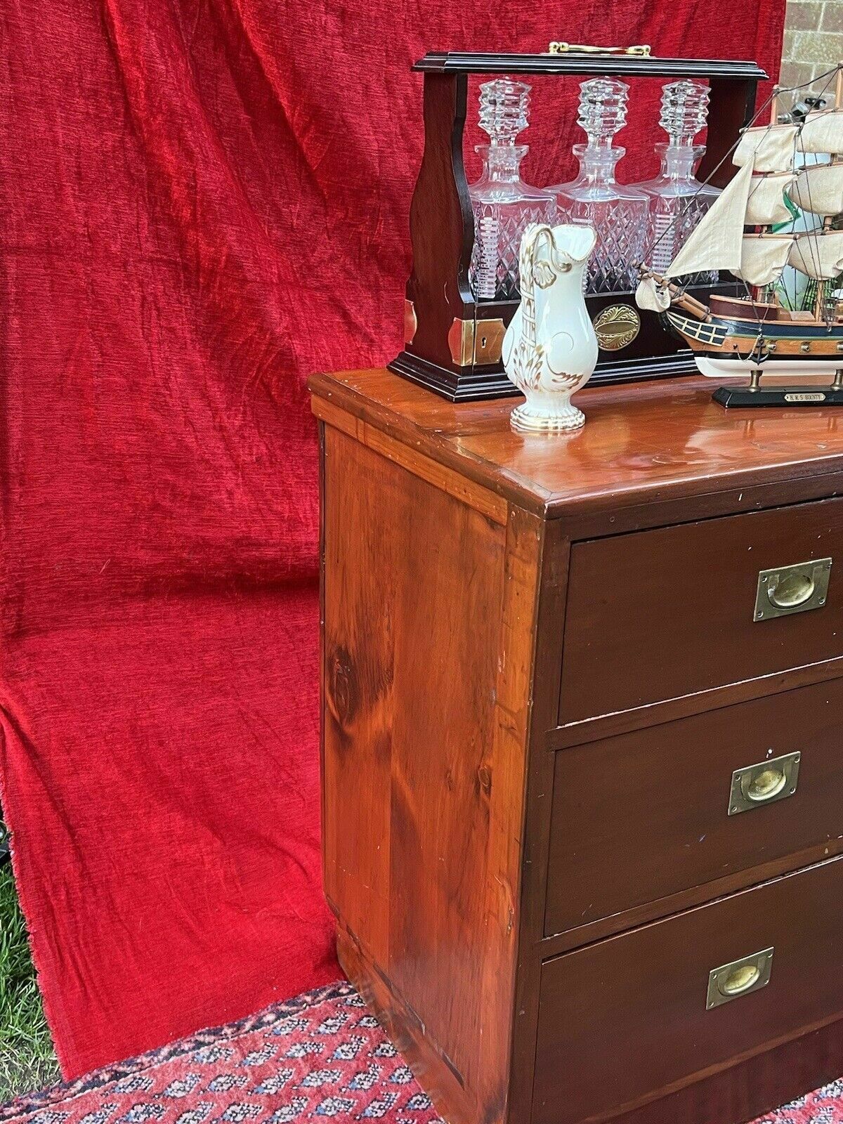 350.0 Antique 19c Naval Captains Brass Mounted Camphorwood Sea Drawer Chest photo