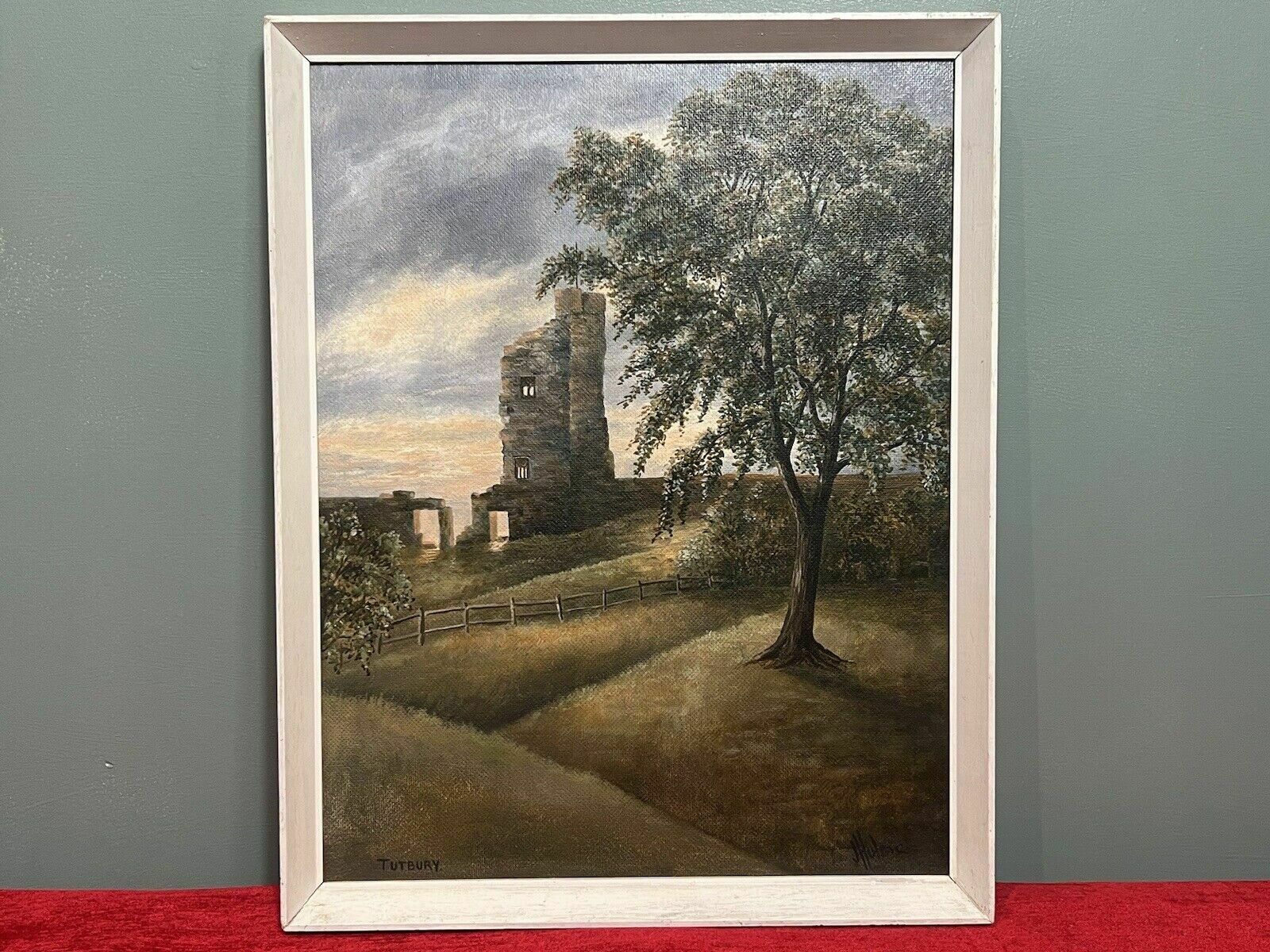 20th Century British Historic Tutbury Castle Oil Painting On Board Signed photo furniture