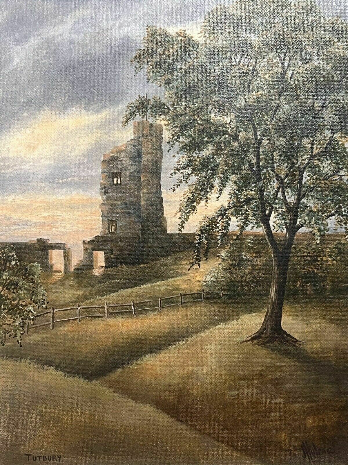 20th Century British Historic Tutbury Castle Oil Painting On Board Signed photo for sale